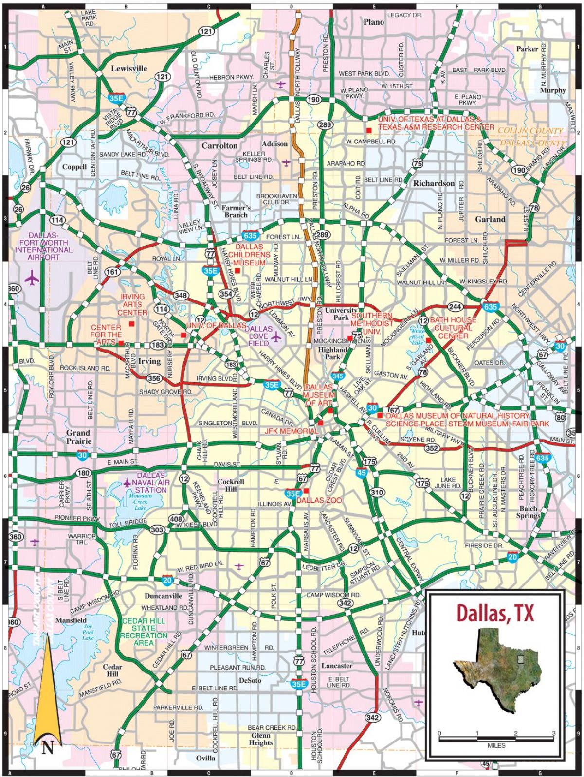 orașul Dallas arată hartă
