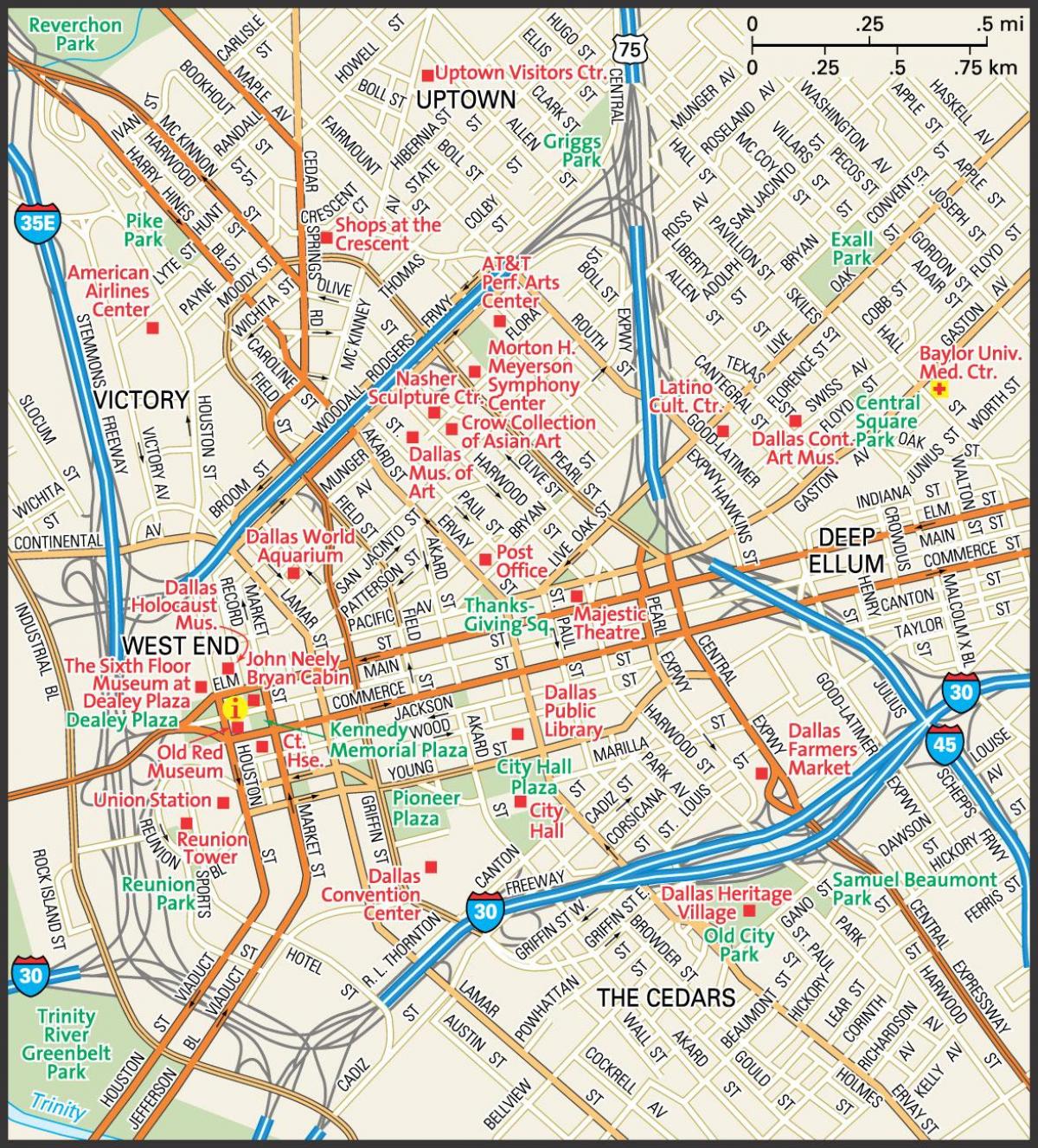 hartă din centrul orasului Dallas străzi