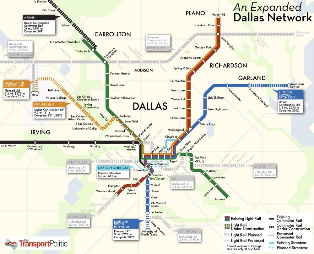 Dallas sistem de tren hartă